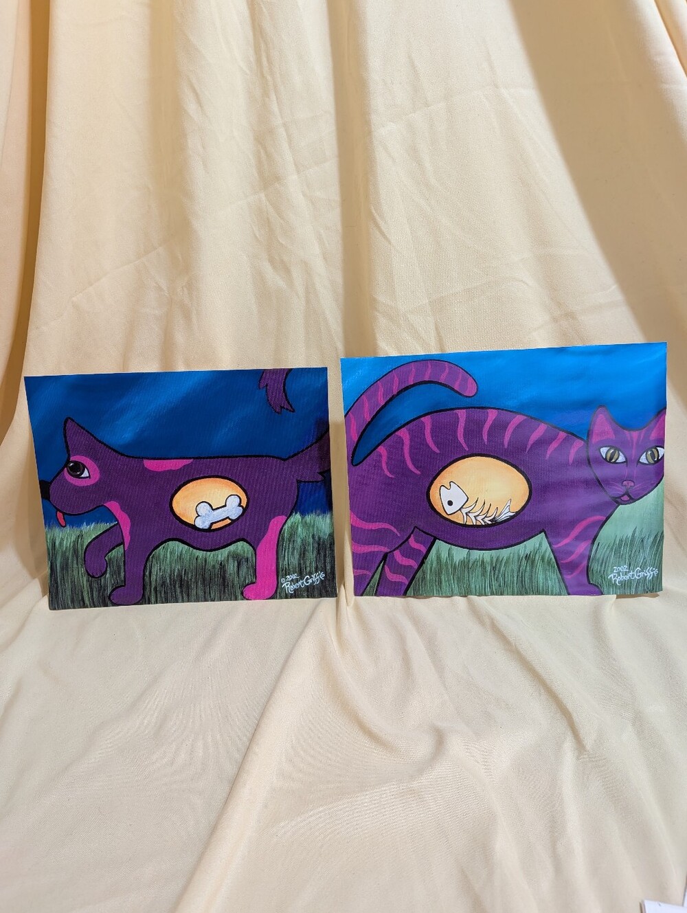 VTG Robert Griffis 2002 Signed Art Prints Set - X-Ray Cat & Dog Series Matching